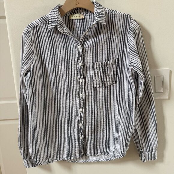 STARK X Striped Button Down Shirt in Gray and White S NWOT - Picture 4 of 14